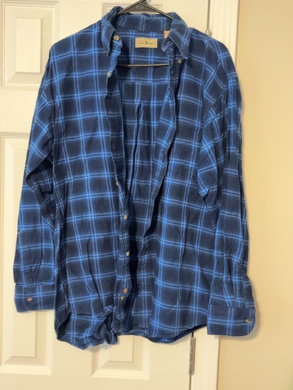L.L. Bean Men’s Navy and Light Blue Plaid Button-Down Shirt
